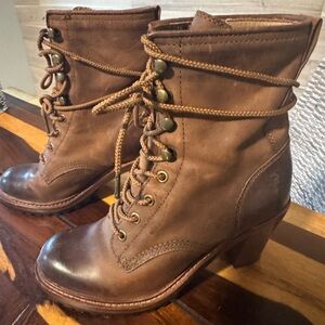 Frye Brown Leather Lace-Up Ankle Boots